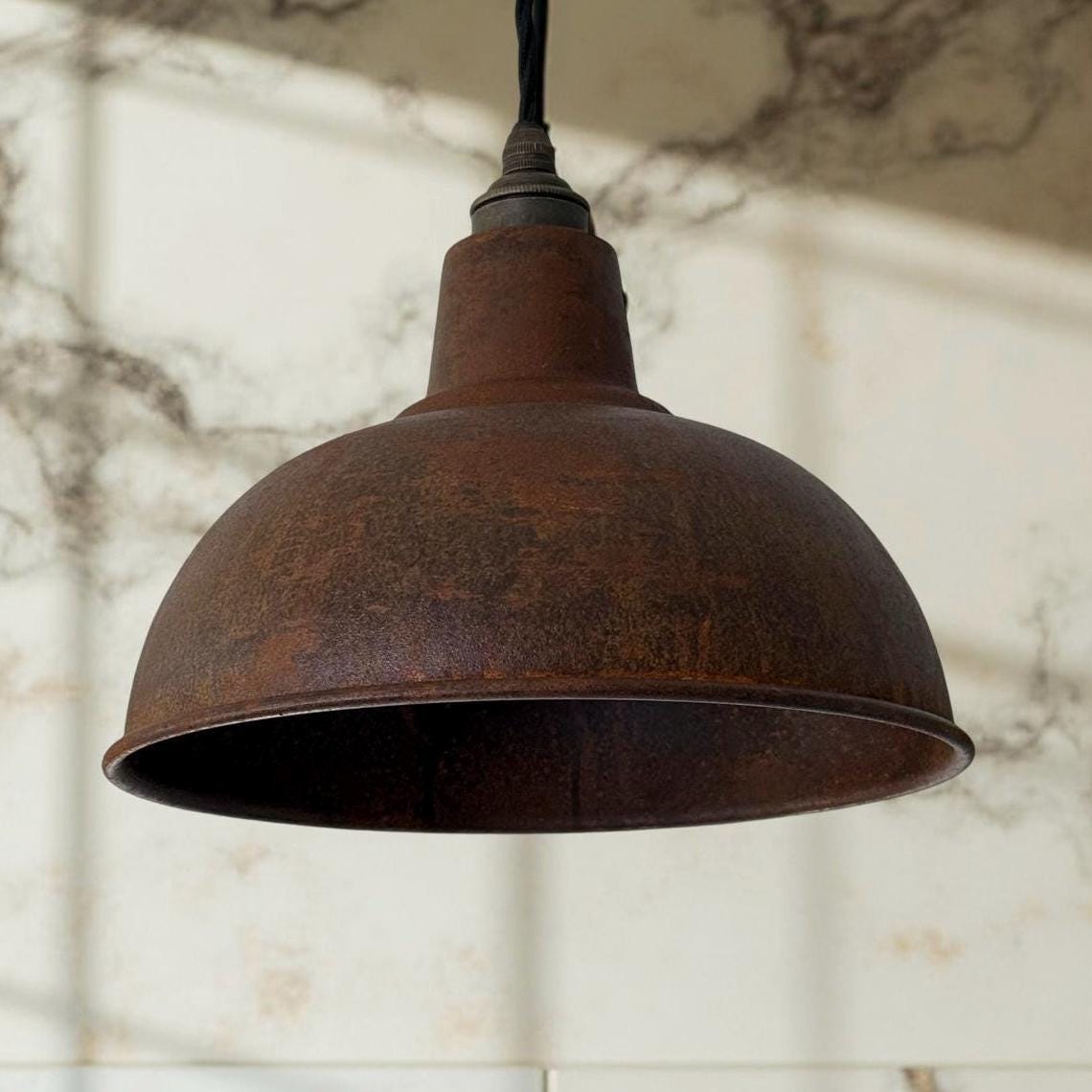 Salthouse ~ Rusted Solid Steel Lampshade Pendant Set Light ~ 10 Inch