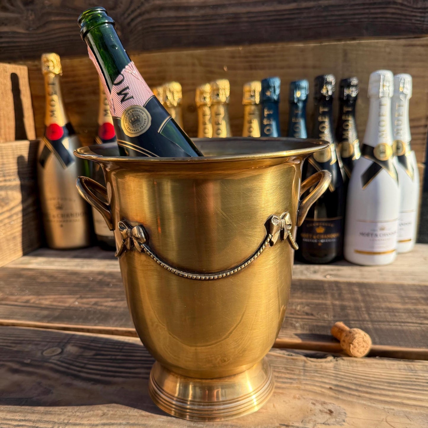 Solid Antique Brads Champagne Ice Bucket | Wine Cooler