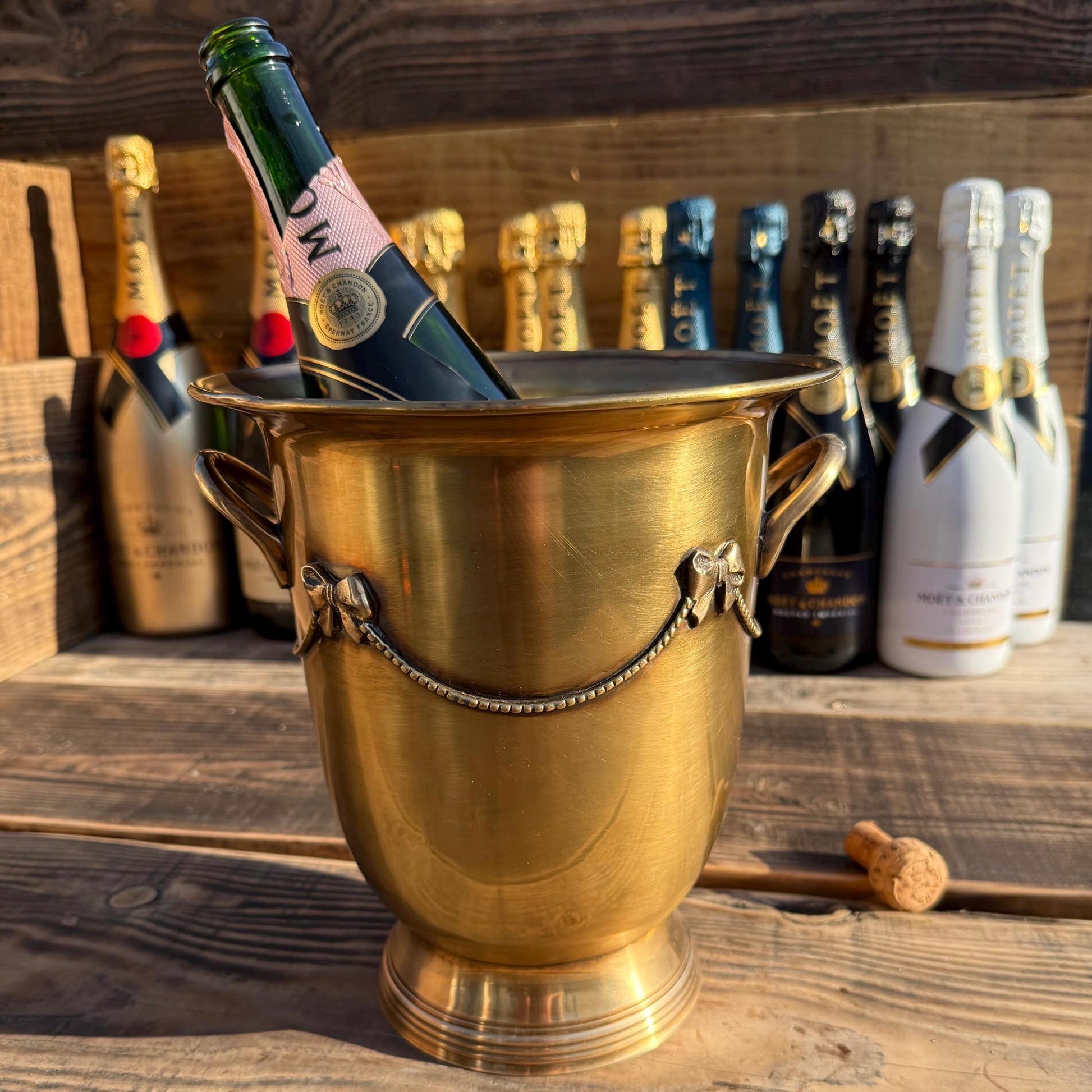 Solid Antique Brads Champagne Ice Bucket | Wine Cooler