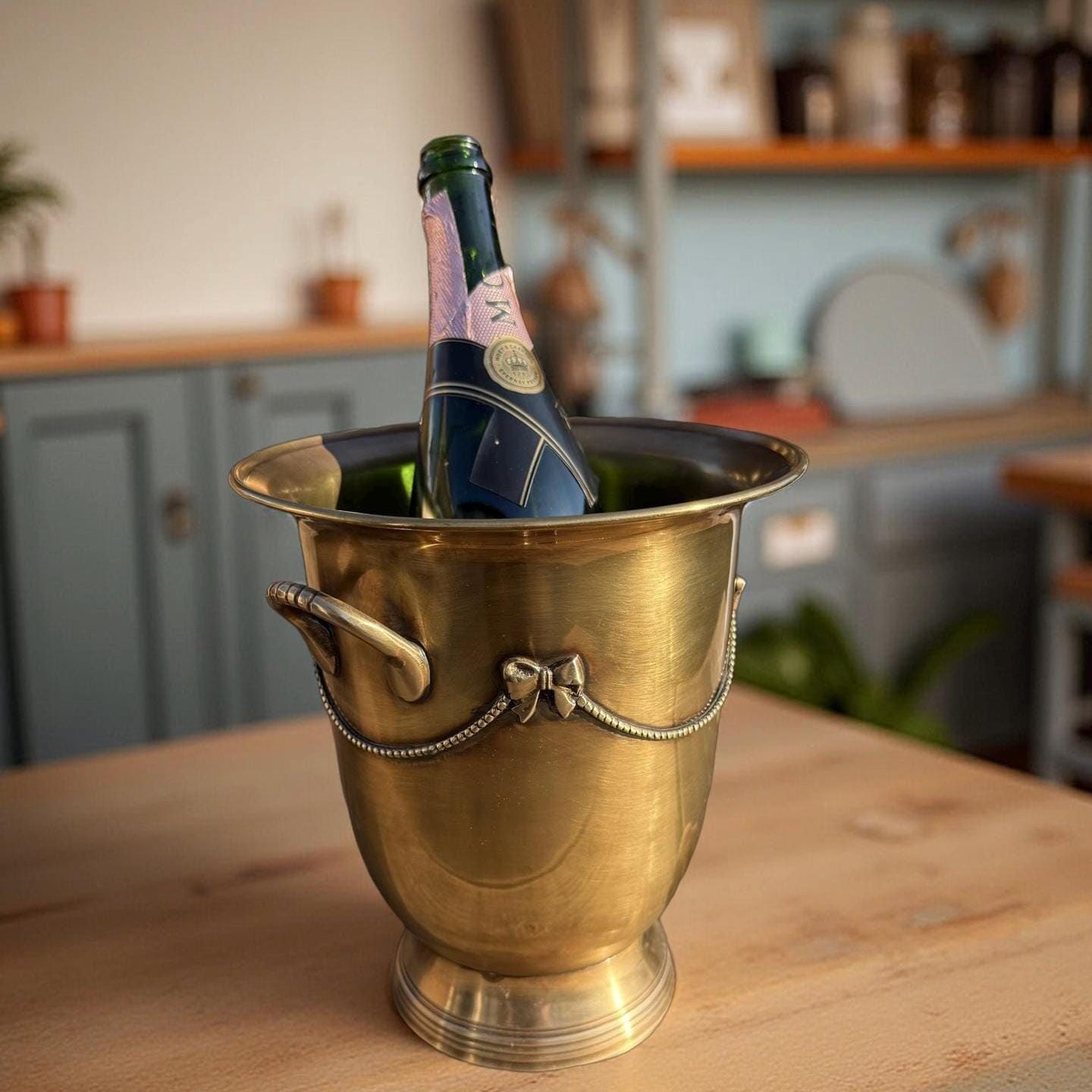 Solid Antique Brads Champagne Ice Bucket | Wine Cooler