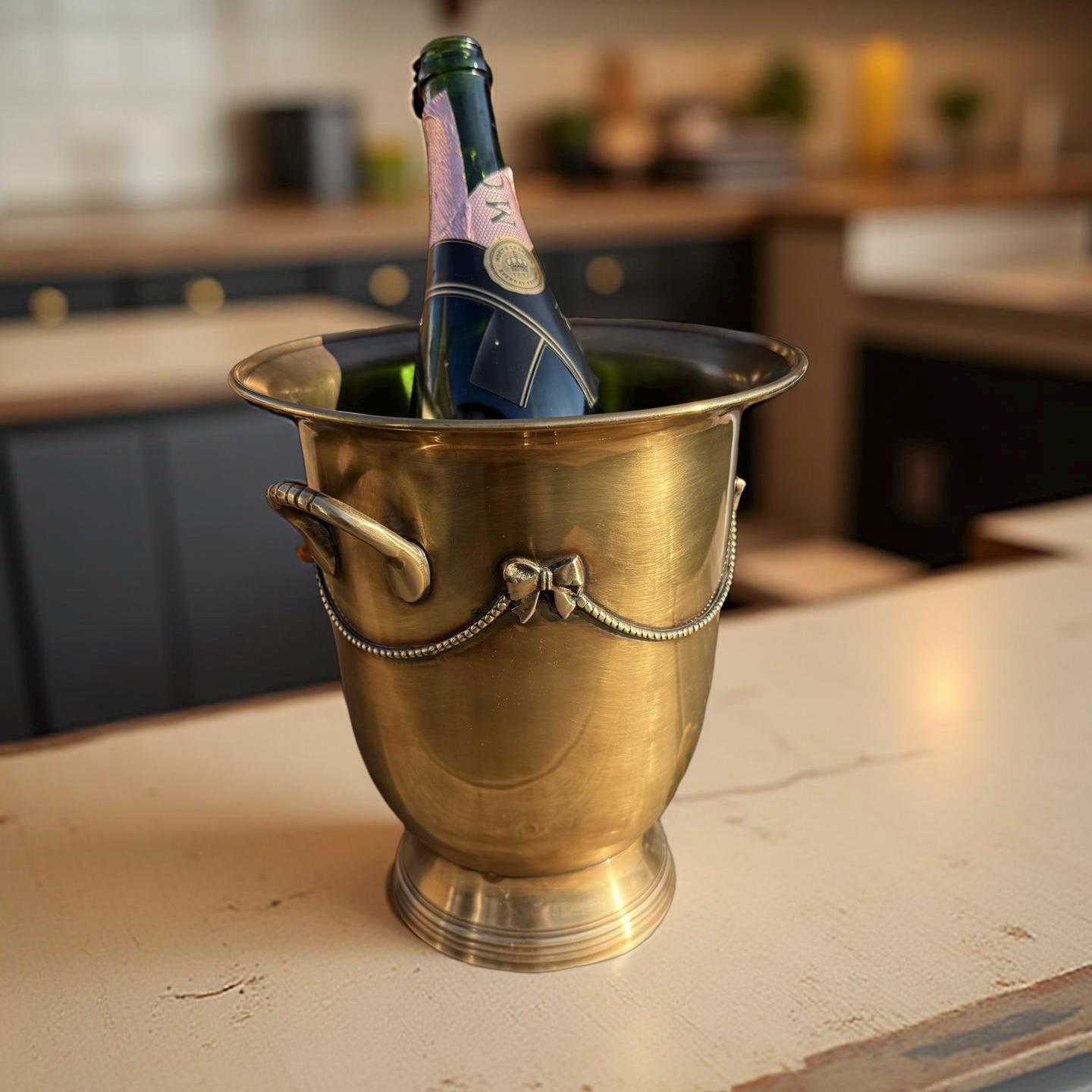 Solid Antique Brads Champagne Ice Bucket | Wine Cooler