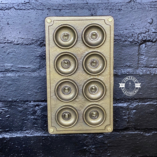 8 Gang 2 Way Bronze Solid Cast Metal Conduit Light Switch Industrial - BS EN Approved Vintage Crabtree 1950’s Style