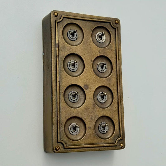 8 Gang 2 Way Bronze Solid Cast Metal Conduit Light Switch Industrial - Vintage Crabtree