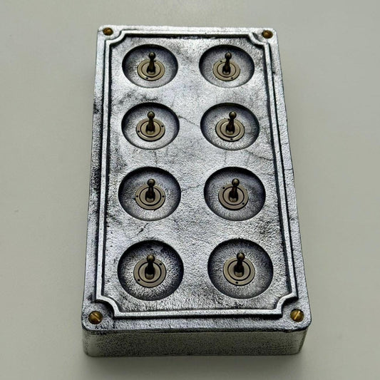 8 Gang 2 Way Solid Cast Metal Conduit Light Switch Industrial - Vintage Crabtree