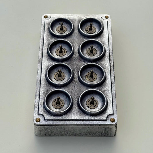 8 Gang 2 Way Solid Cast Metal Conduit Light Switch Industrial - BS EN Approved Vintage Crabtree 1950’s Style