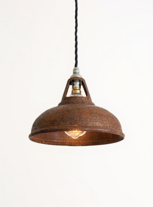 Cawston Small - Rusted Solid Steel Slotted Lampshade Pendant Set Light - 9 Inch