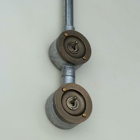 Double Gang Solid Cast Conduit Metal Light Switch Industrial 2 Way - Vintage Crabtree