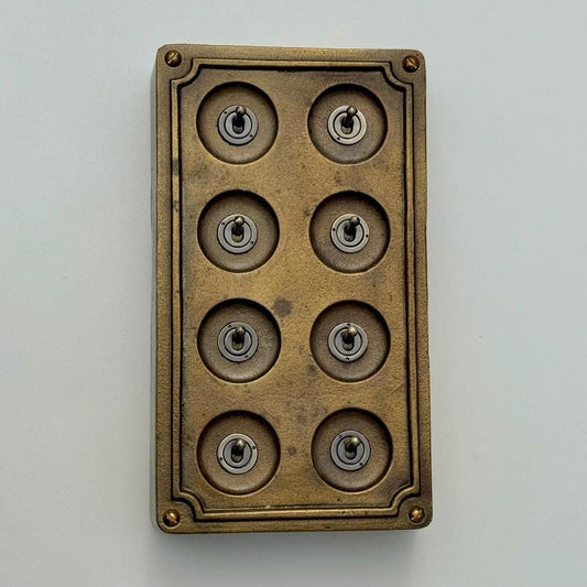 8 Gang 2 Way Bronze Solid Cast Metal Conduit Light Switch Industrial - Vintage Crabtree