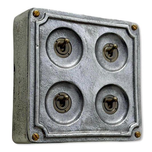 4 Gang 2 Way Solid Cast Metal Surface Mounting Conduit Light Switch Industrial - Vintage Britmac Style