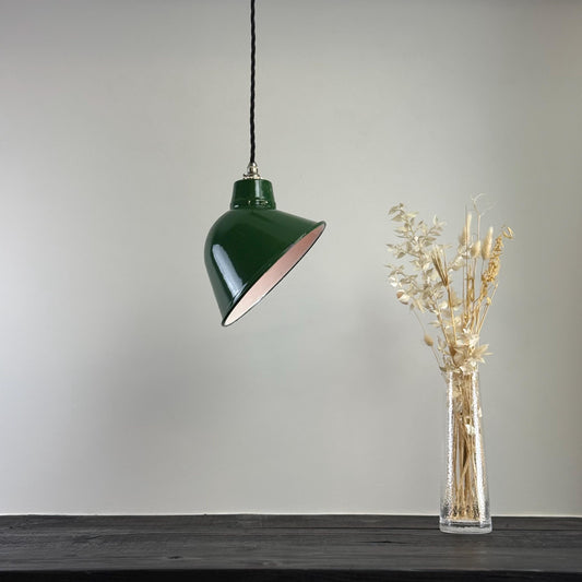 Maxlume 1920s Green Industrial Parabolic Angled Shade Pendant Set Light