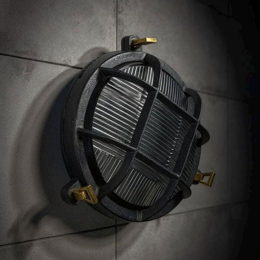 Wroxham ~ Bulkhead Light ~ Cast Pewter Caged Industrial Wall or Ceiling Fixture