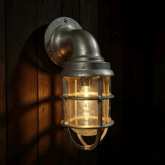 Beachamwell ~ Raw Solid Brass Sawn Neck Outdoor & Bathroom Wall Bulkhead Light ~ 10.5 Inch