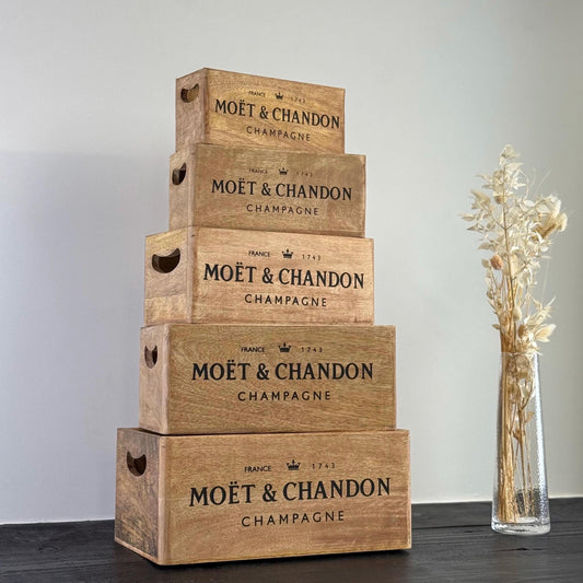 Storage Wooden Boxes Moët & Chandon Champagne Crates Natural Finish