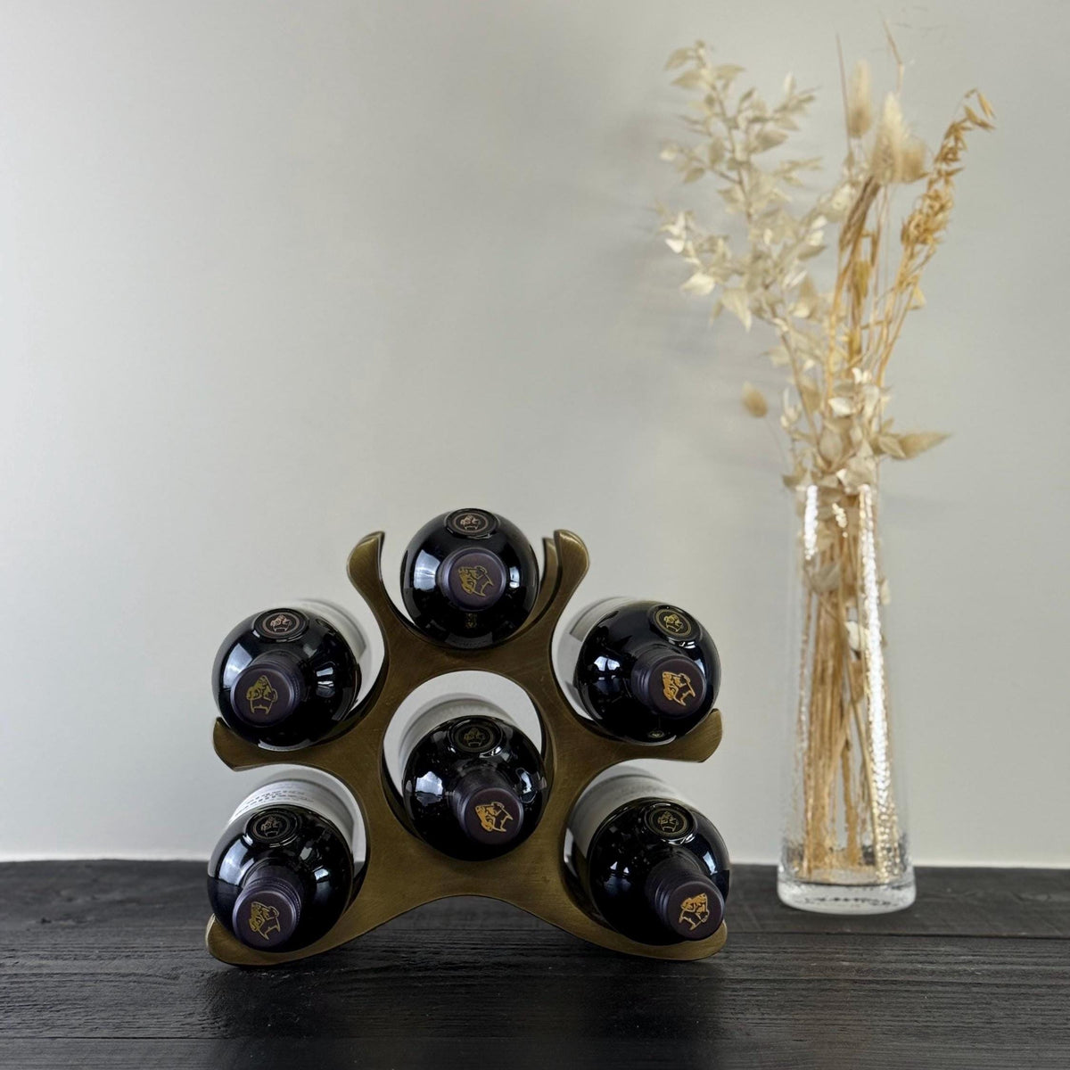 6 Bottle Wine Rack Holder Solid Cast | Wine | Champagne Storage Antique Brass | Polished Aluminium | Matt Black | Black Copper