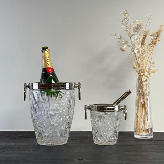 Luxury 3 Piece Solid Glass Hand Cut Engraved Wine & Ice Cooler Champagne French Bucket