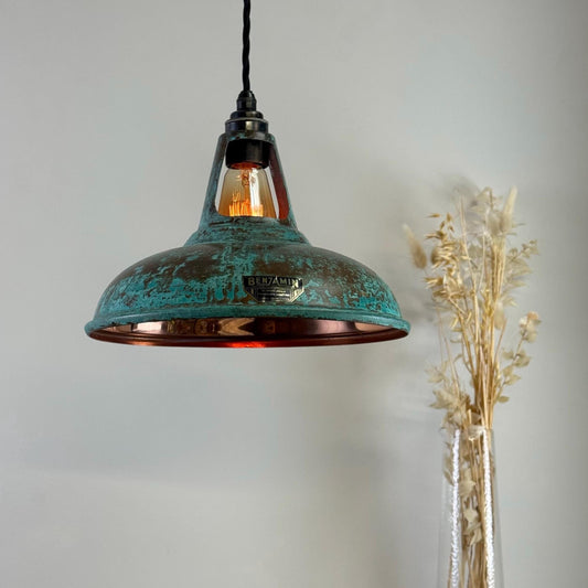 Cawston - Solid Copper Verdigris Patina Slotted Lampshade Pendant Set Light - 11 Inch