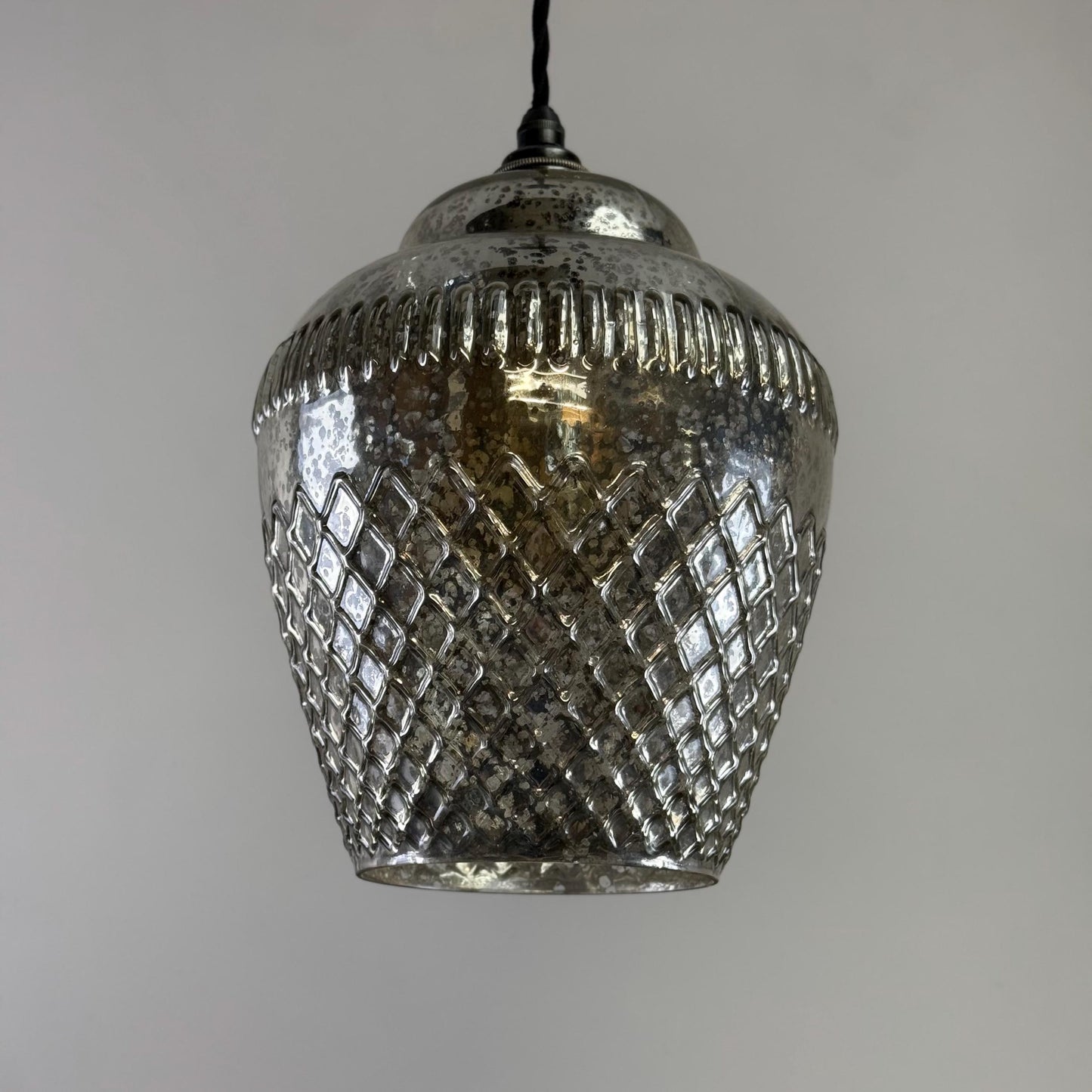 Vintage Mercury Glass Pendant Light Handcrafted Diamond Cut Hanging Lamp