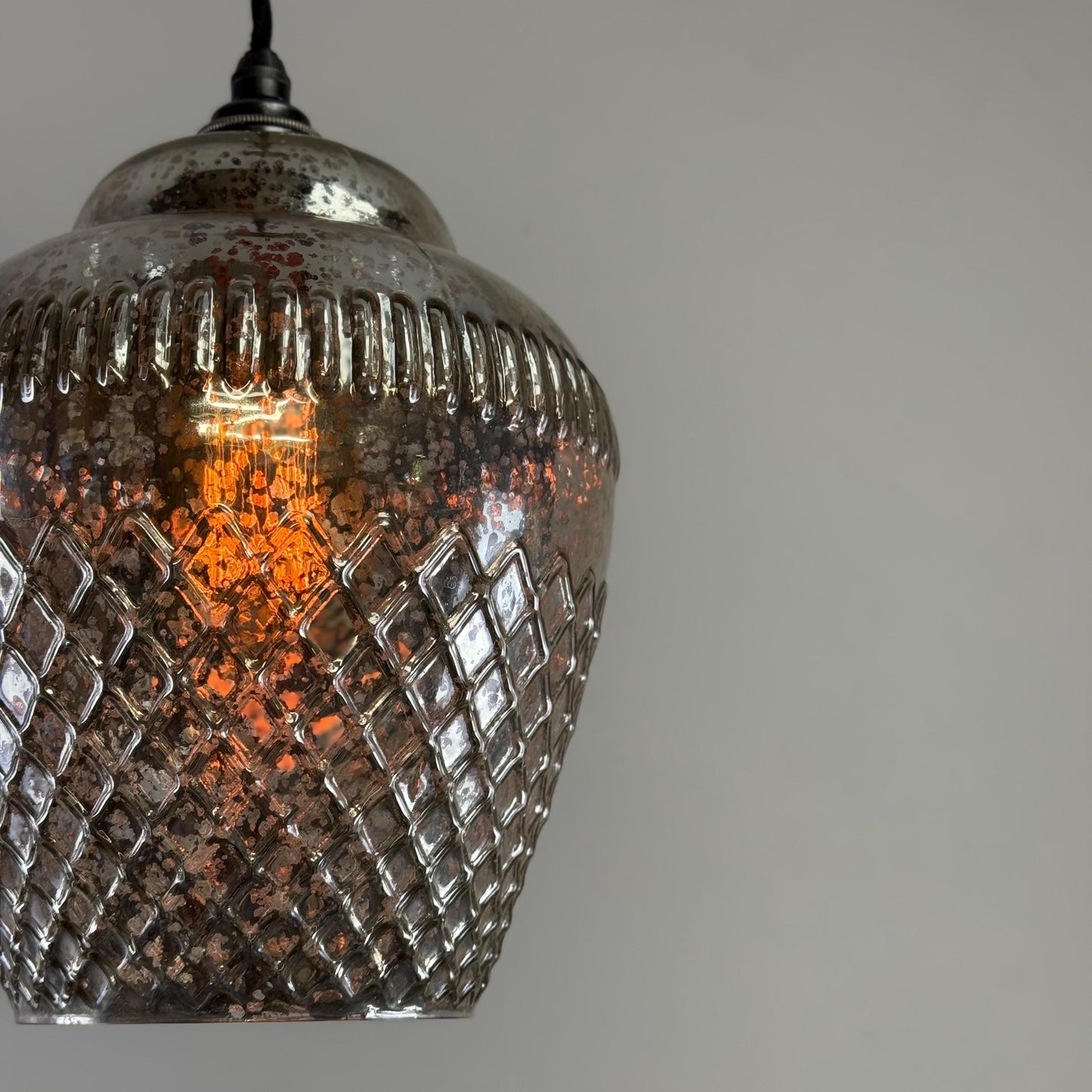 Vintage Mercury Glass Pendant Light Handcrafted Diamond Cut Hanging Lamp