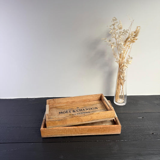 Moët & Chandon Wooden Serving Trays Champagne Butlers Rectangular Natural Finish