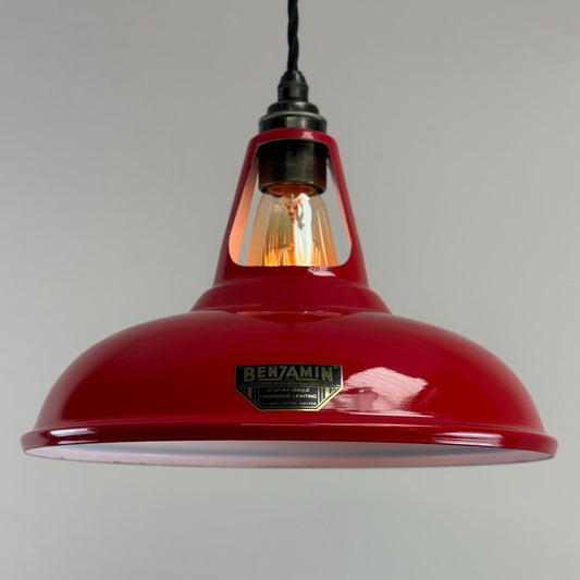 Cawston - British Red Slotted Lampshade Pendant Set Light *Worn* - 11 Inch