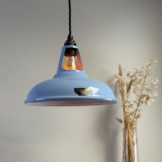 Cawston - Light Sky Blue Slotted Lampshade Pendant Set Light *Worn* - 11 Inch