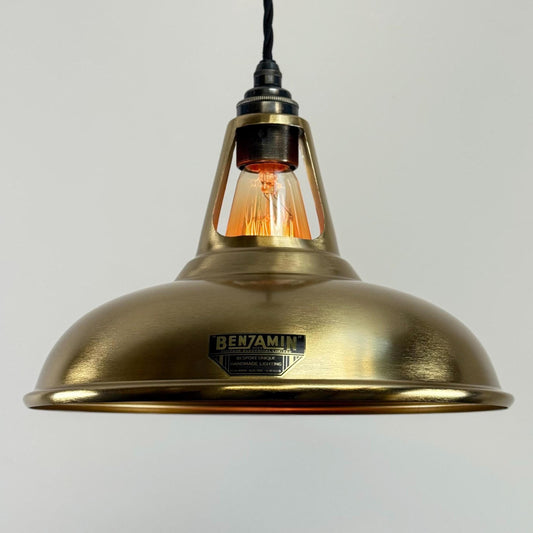 Cawston - Antique Brushed Brass Coolicon Slotted Lampshade Pendant Ceiling Light - 11 Inch