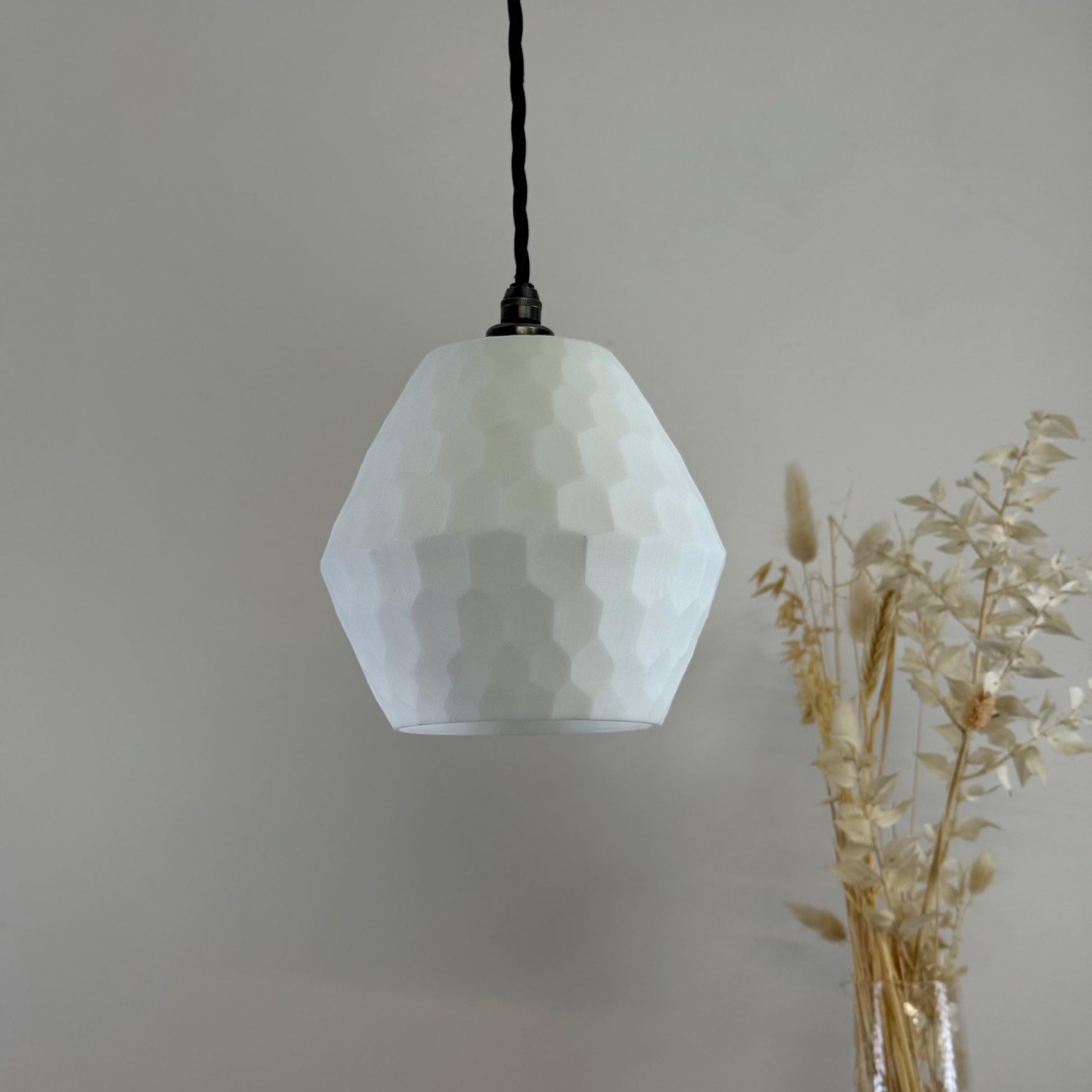 White Faceted Geometric Beehive Glass Pendant Set Ceiling Light