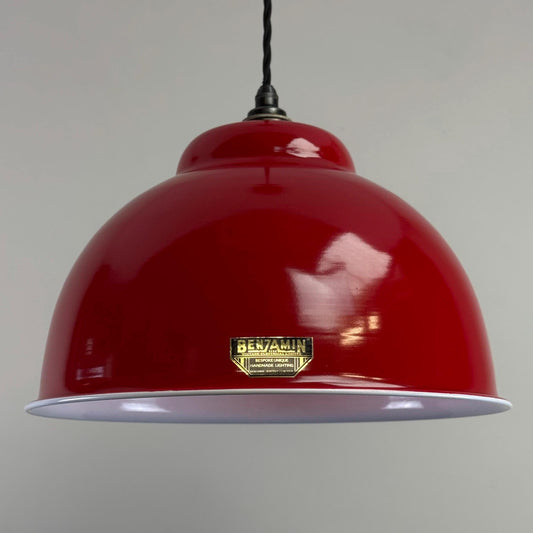 Morley XL ~ British Red RLM Deep Dome Reflector Lampshade Pendant Set Light ~ 13 Inch