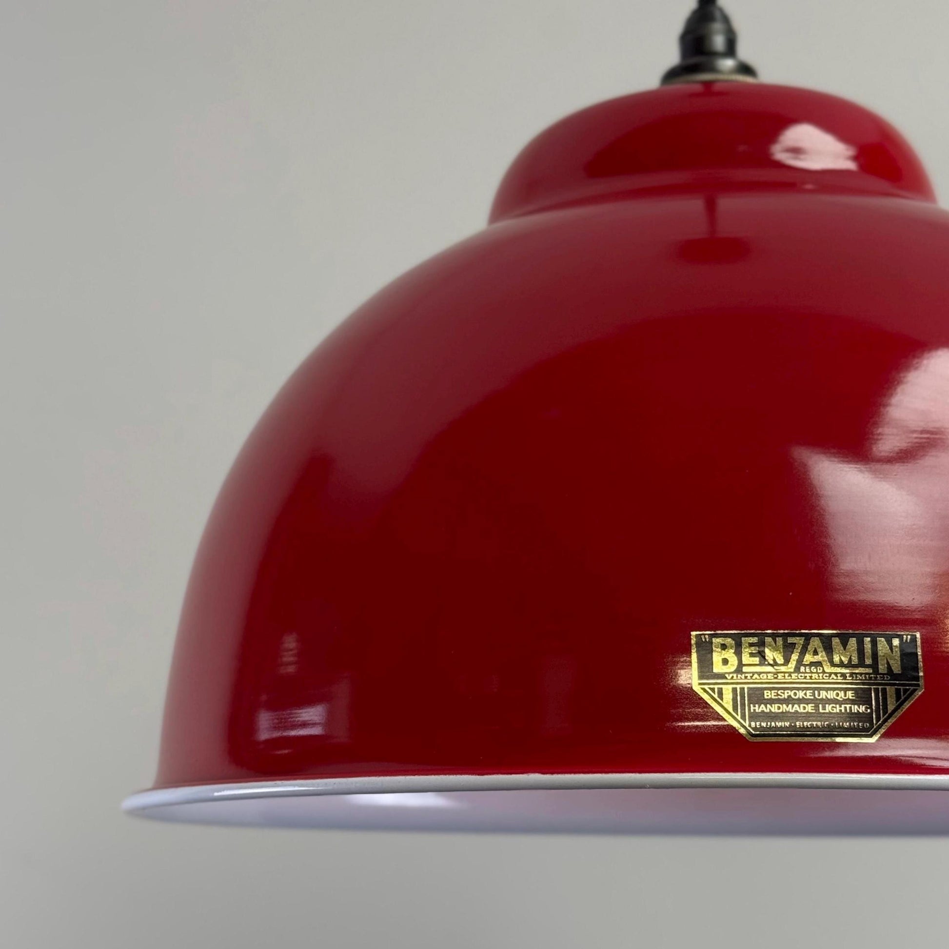 Morley XL ~ British Red RLM Deep Dome Reflector Lampshade Pendant Set Light ~ 13 Inch