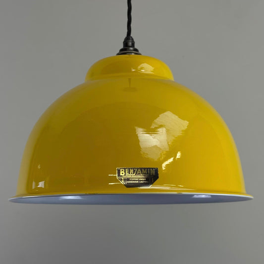 Morley XL ~ Summer Yellow RLM Deep Dome Reflector Lampshade Pendant Set Light ~ 13 Inch