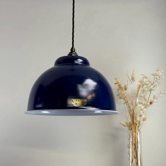 Morley XL ~ Royal Blue RLM Deep Dome Reflector Lampshade Pendant Set Light ~ 13 Inch