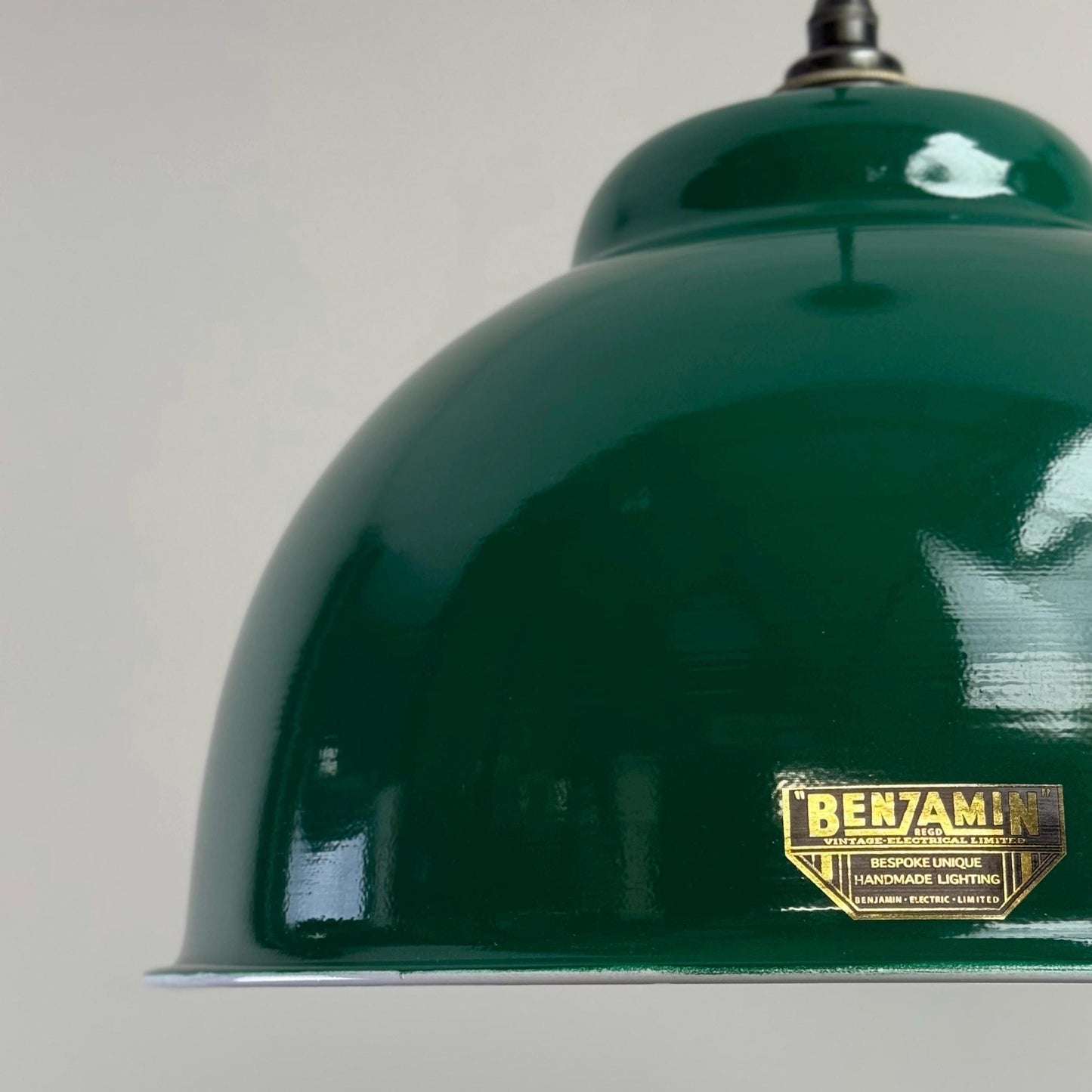 Morley XL ~ Original Green RLM Deep Dome Reflector Lampshade Pendant Set Light ~ 13 Inch