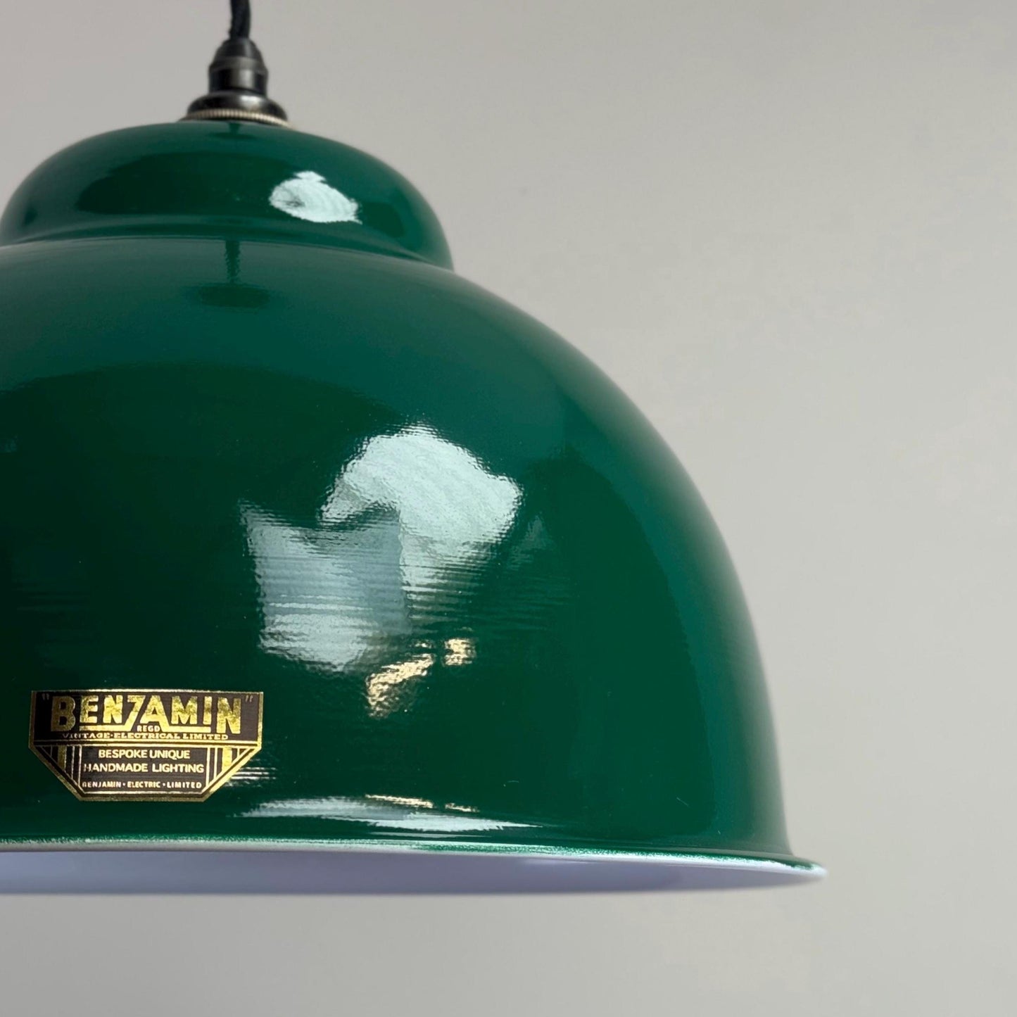 Morley XL ~ Original Green RLM Deep Dome Reflector Lampshade Pendant Set Light ~ 13 Inch