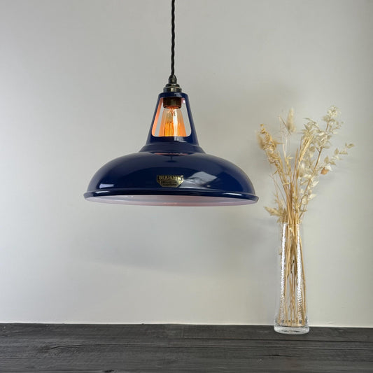 Cawston XL - Royal Blue Slotted Lampshade Pendant Set Light *Worn* - 14 Inch