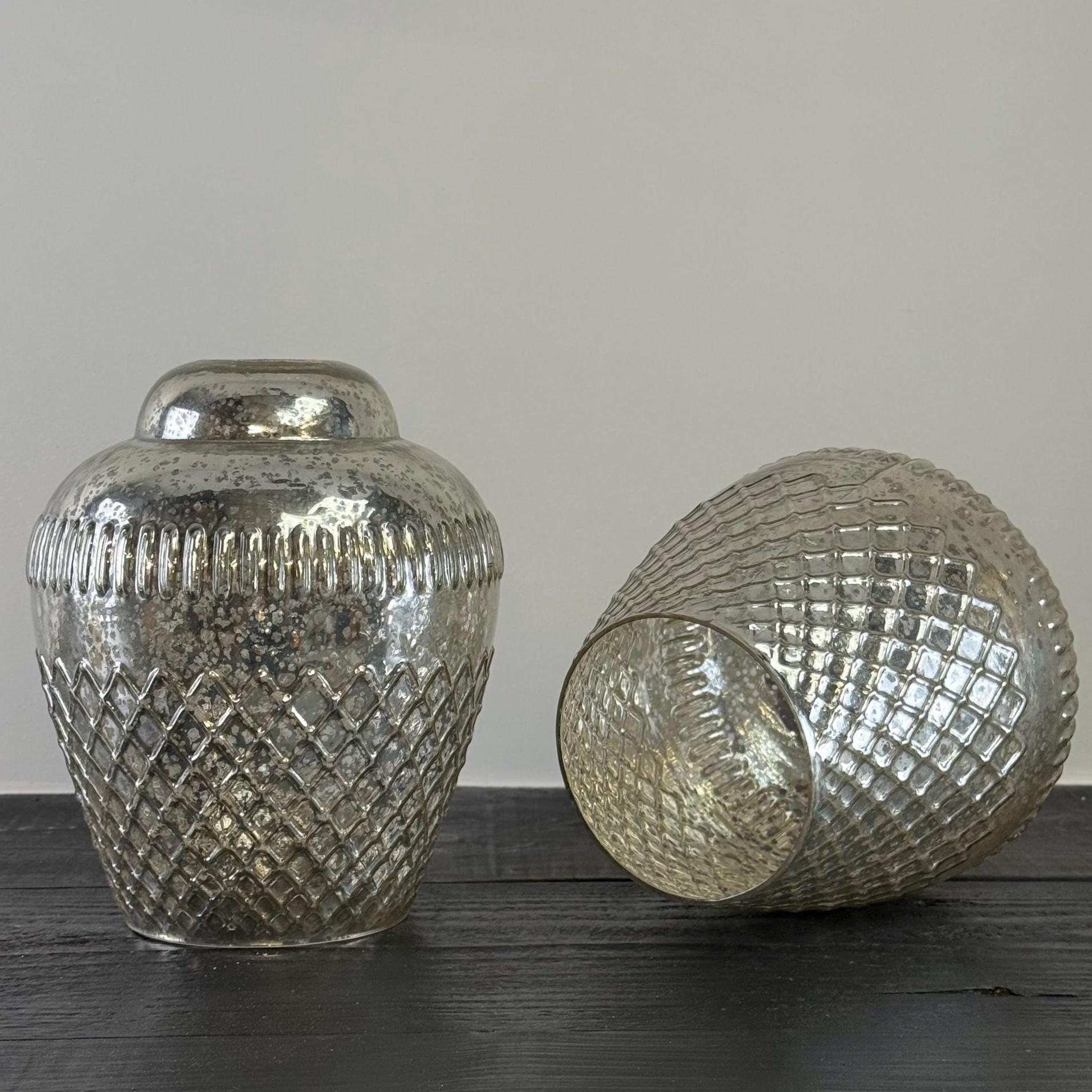 Vintage Mercury Glass Pendant Light Handcrafted Diamond Cut Hanging Lamp