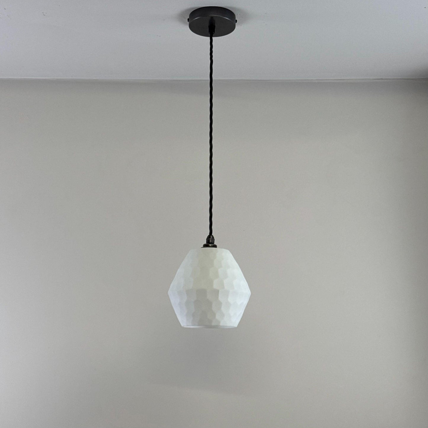 White Faceted Geometric Beehive Glass Pendant Set Ceiling Light