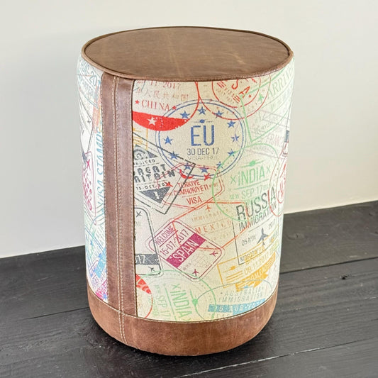 Maxlume ~ Wanderlust Pouf Solid Base Dark Brown Genuine Leather | Vintage Style | Floor Standing | Man Cave Foot Stool