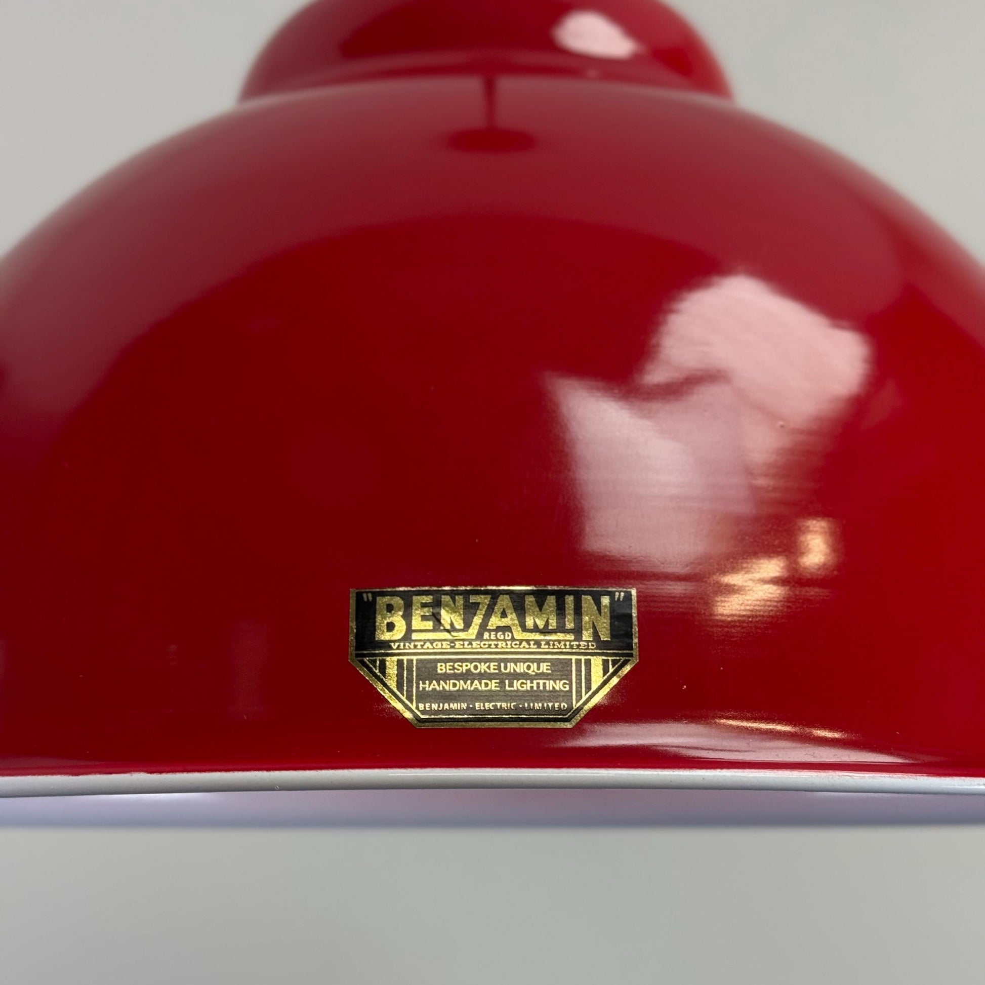 Morley XL ~ British Red RLM Deep Dome Reflector Lampshade Pendant Set Light ~ 13 Inch