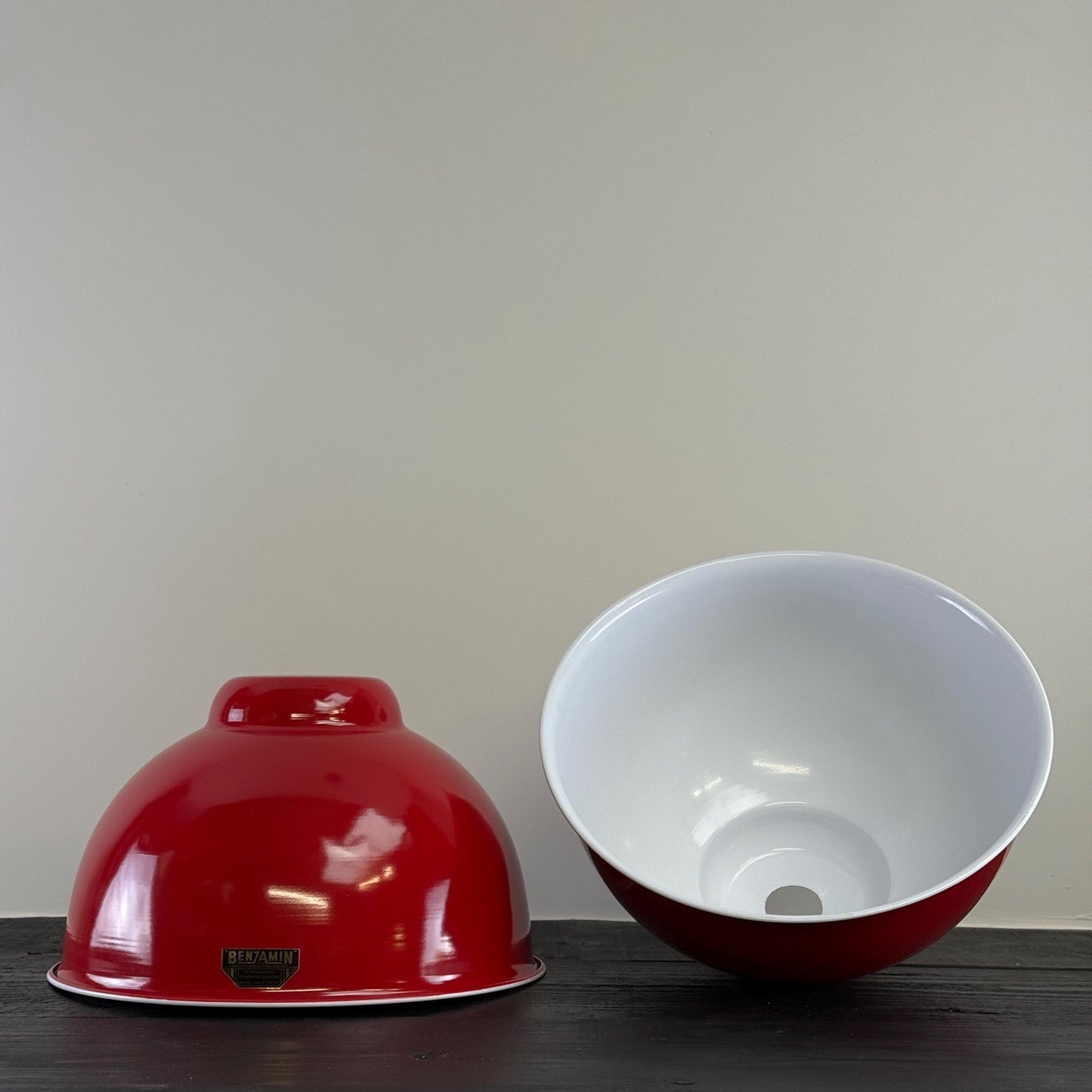 Morley XL ~ British Red RLM Deep Dome Reflector Lampshade Pendant Set Light ~ 13 Inch