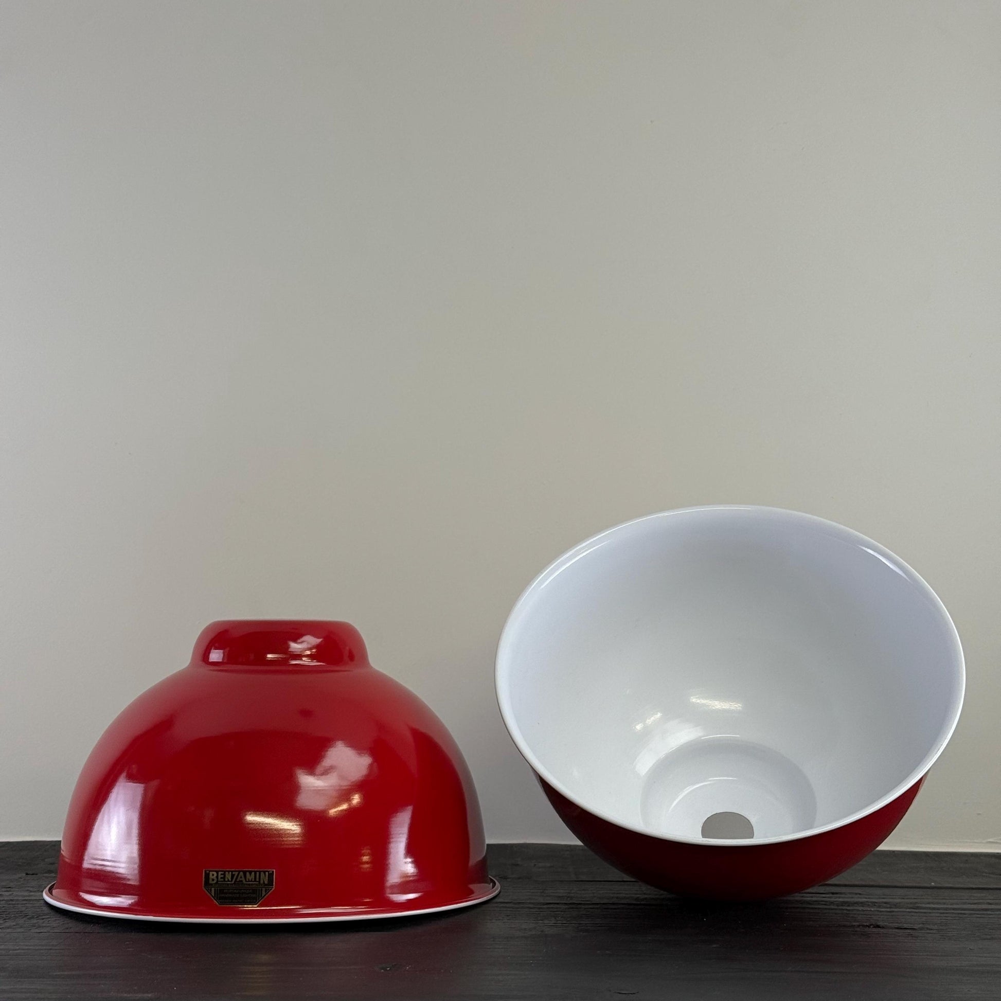 Morley XL ~ British Red RLM Deep Dome Reflector Lampshade Pendant Set Light ~ 13 Inch