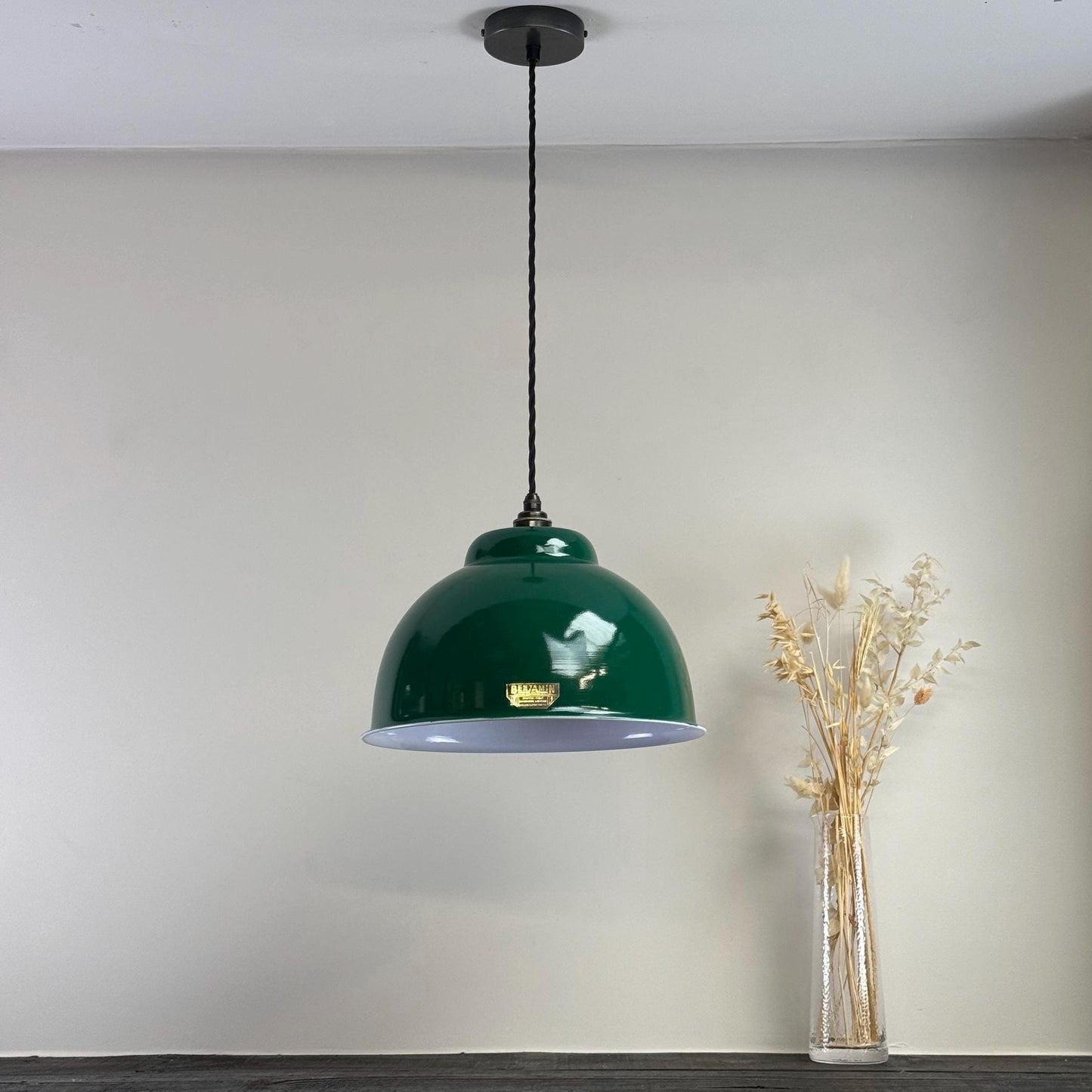 Morley XL ~ Original Green RLM Deep Dome Reflector Lampshade Pendant Set Light ~ 13 Inch