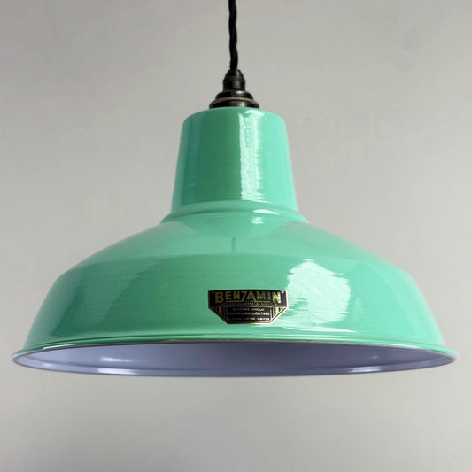 Filby ~ Fresh Teal Green RLM Reflector Lampshade Pendant Set Light ~ 12.5 Inch