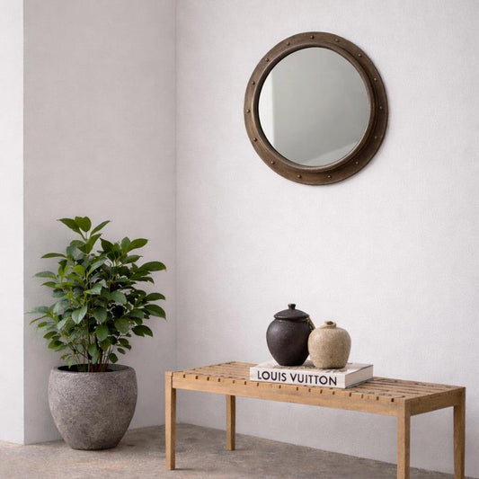 Industrial Brass Round Porthole Wall Mirror Nautical Style ~ 61cm