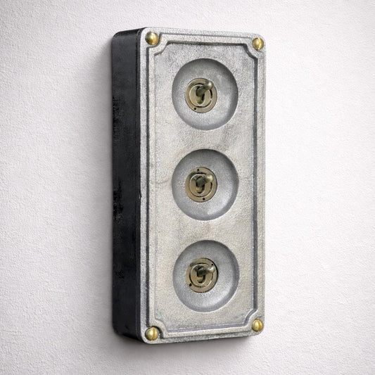 3 Gang 2 Way Solid Cast Metal Surface Mounting Conduit Light Switch Industrial - BS EN Approved Vintage 1950’s Britmac Style