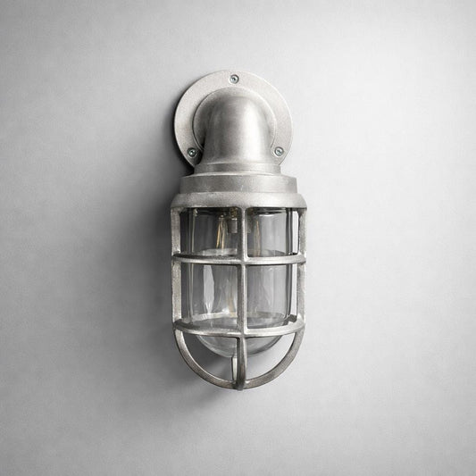 Beachamwell ~ Raw Cast Pewter Bulkhead Outdoor & Bathroom Sconce Wall Light ~ 10.5 Inch
