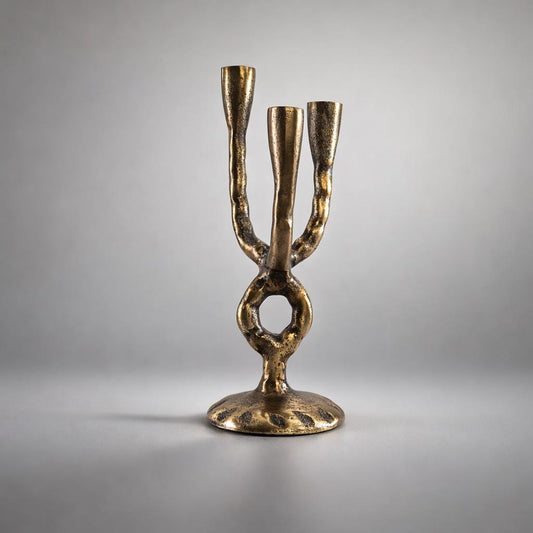 Antique Brass Three Branch Candle Holder