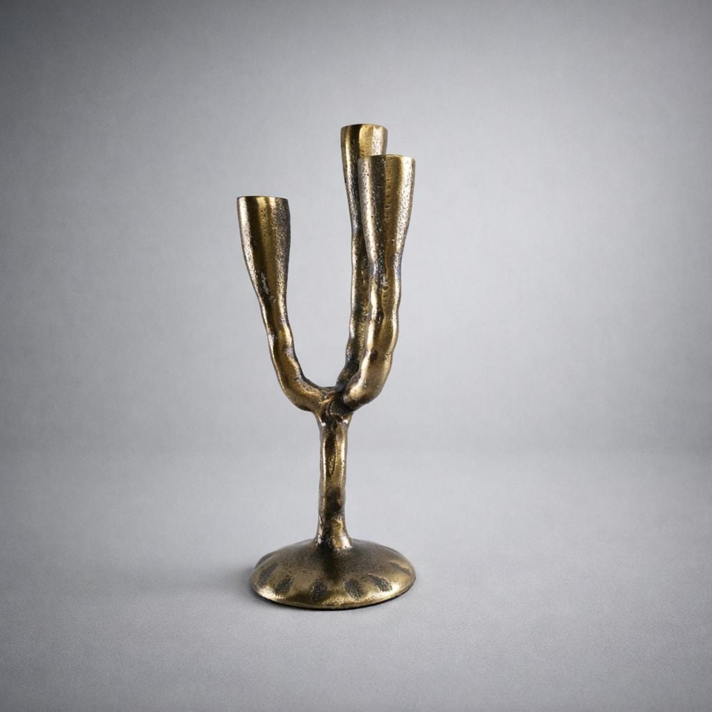 Antique Brass Three Branch Candle Holder