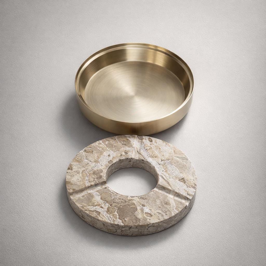 Marble Cigar Ashtray Brass Cigarette Holder Catchall Tray Handcrafted Gift