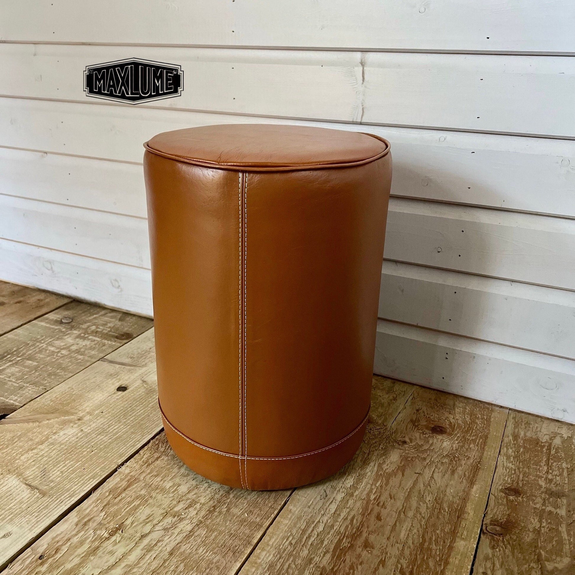 Maxlume ~ Leather Pouf | Solid Base Genuine Leather | Vintage Style | Floor Standing | Man Cave Foot Stool
