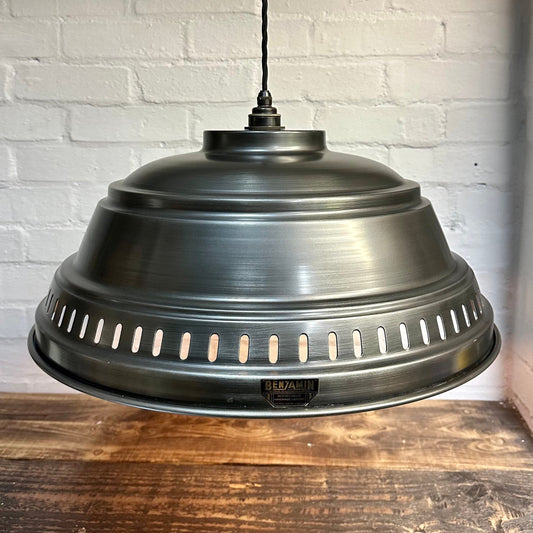 Drayton ~ Pewter Industrial factory shade light ceiling dining room kitchen table vintage edison filament lamps pendant 20 Inch